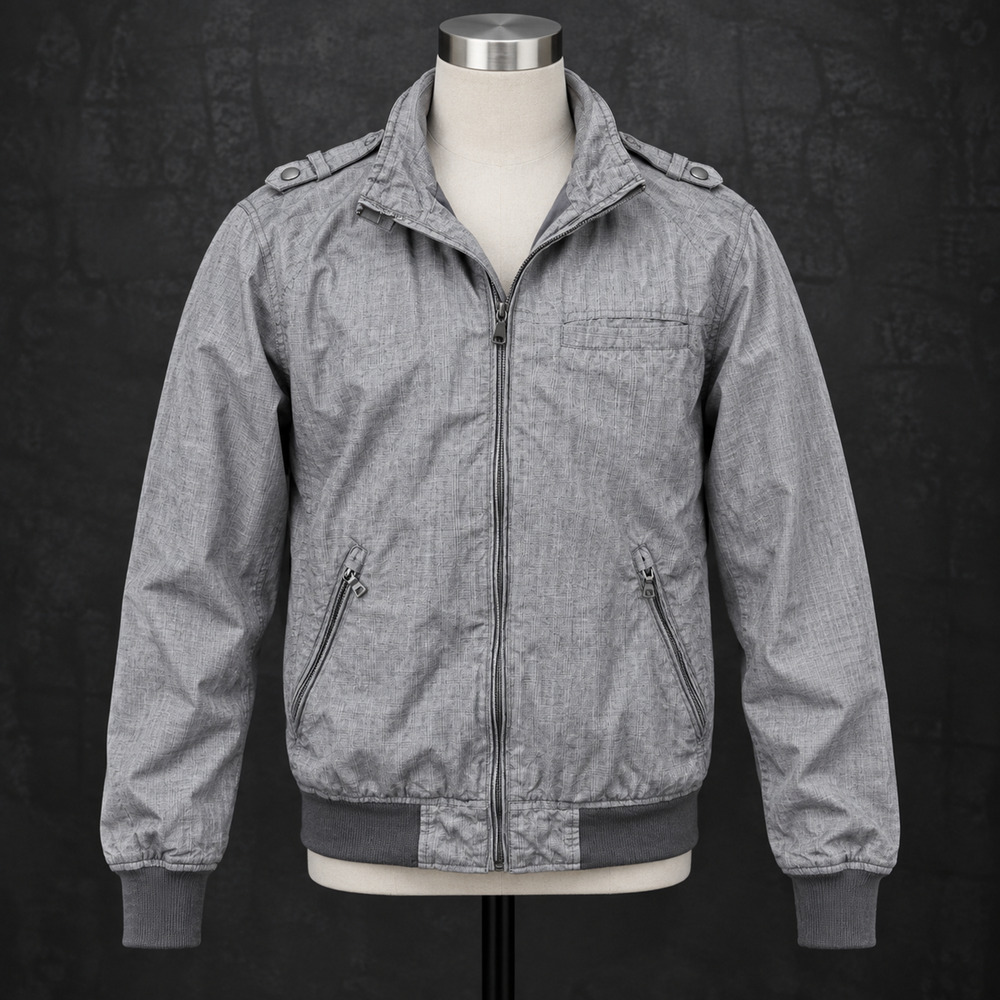 Twentyone Men Gray Plaid Bomber Moto Jacket Full Zip Epaulets Size M